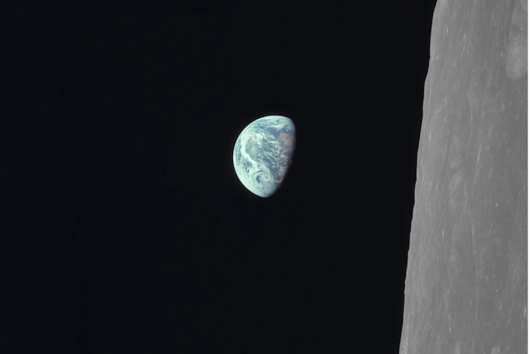 Earth seen from orbit around the Moon.