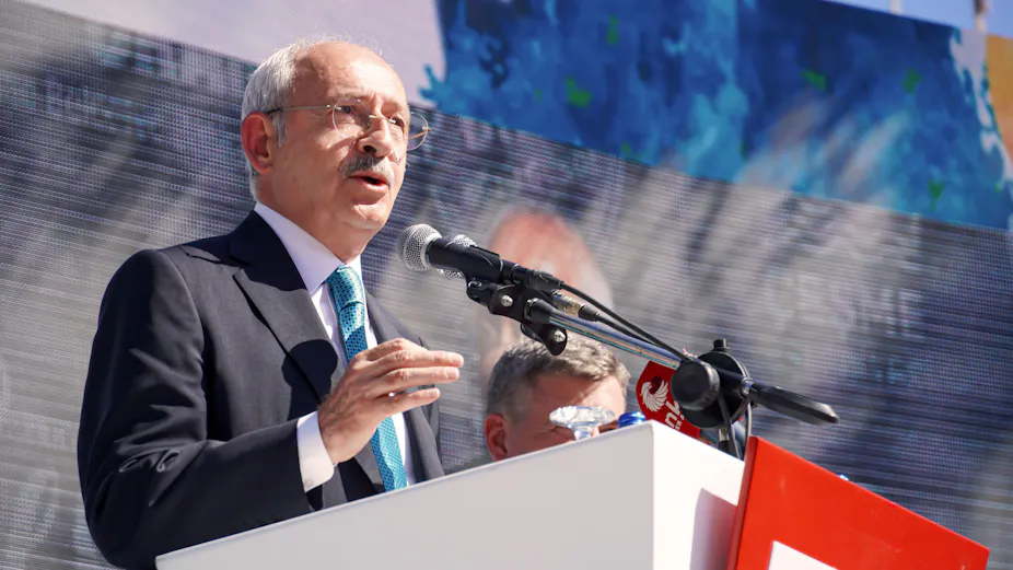 The Turkish opposition leader standing at a podium.