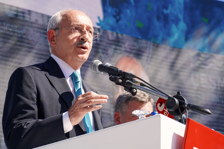 The Turkish opposition leader standing at a podium.