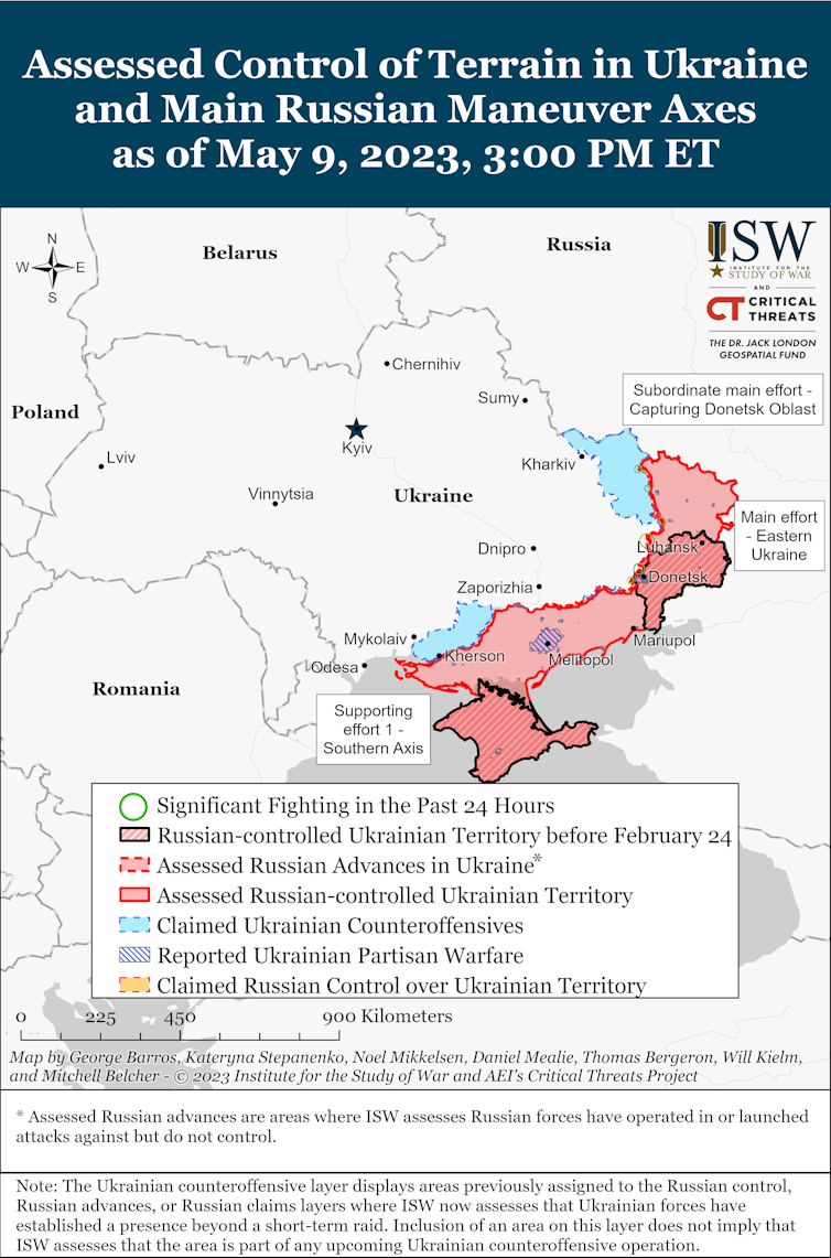 ISW Map of conflict in Ukraine May 9 2023