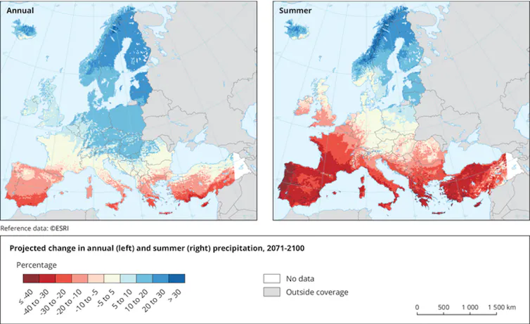 Graphique montrant la projection des variations de précipitations pour la période 2071-2100