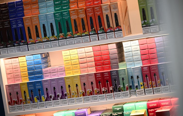 Vapes on shelf in shop