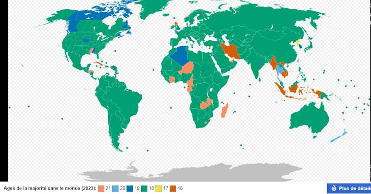 L’âge de la majorité civile dans le monde en 2023