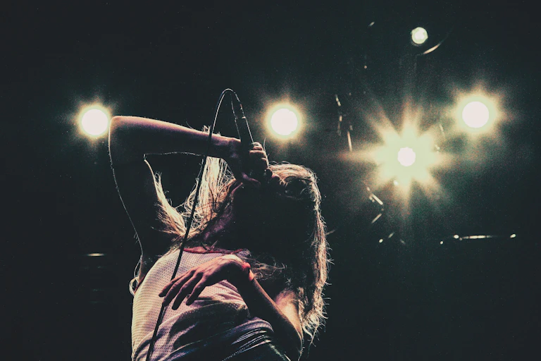 A woman singing.