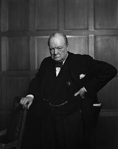 Black and white portrait of Churchill