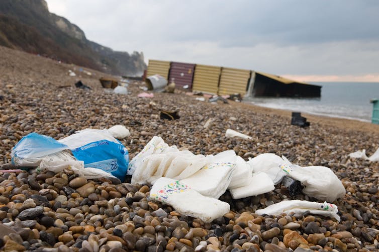 Nappies washed up on the shore.