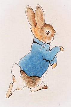 An illustration of a rabbit in a blue coat.