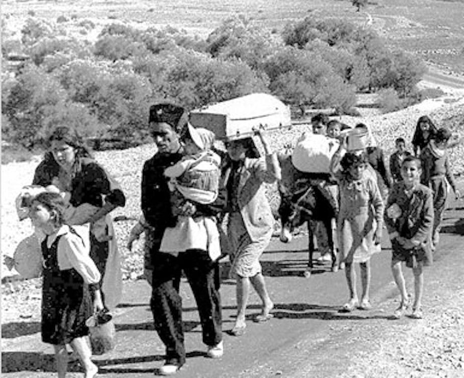 Palestiniens quittant la Palestine sous mandat Britannique en octobre-novembre 1948.