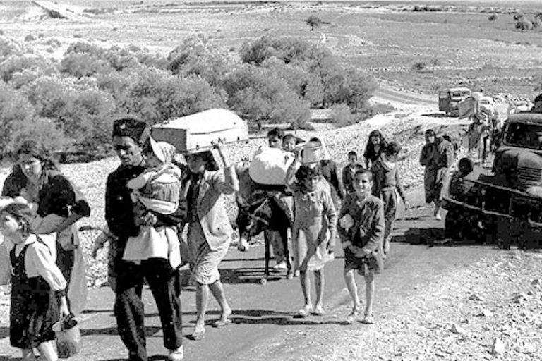 Palestiniens quittant la Palestine sous mandat Britannique en octobre-novembre 1948.