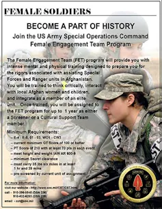 Recruitment poster for a female engagement team.