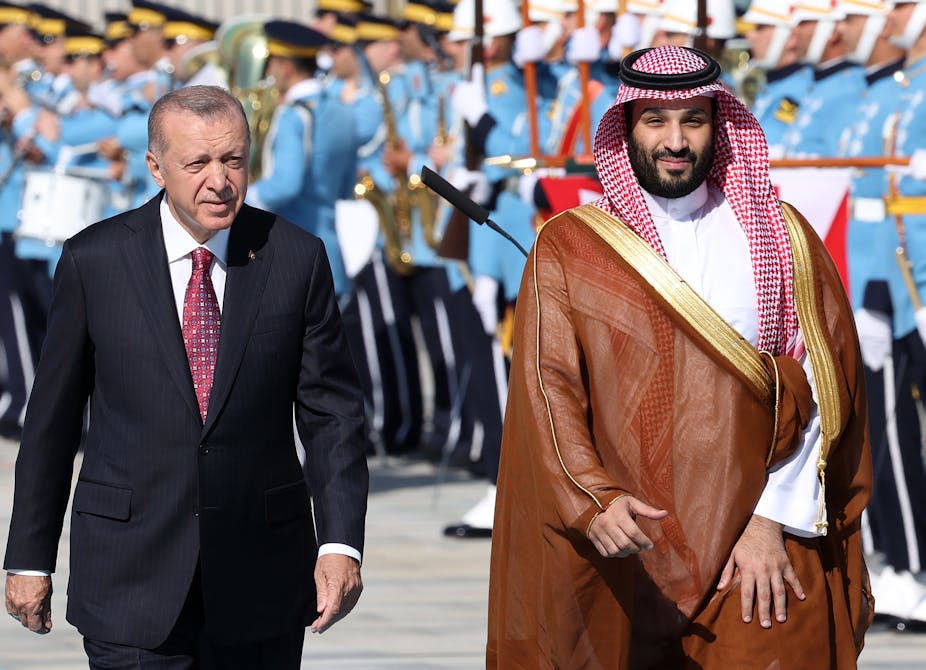 Recep Tayyip Erdogan en compagnie de Mohammed ben Salmane  