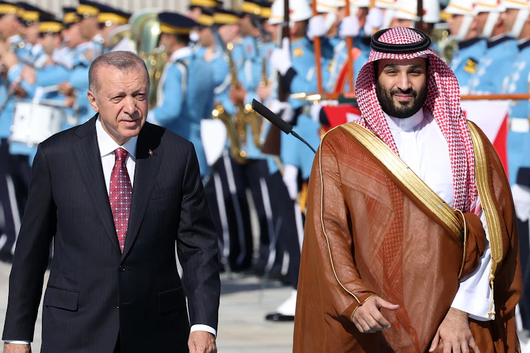 Recep Tayyip Erdogan en compagnie de Mohammed ben Salmane