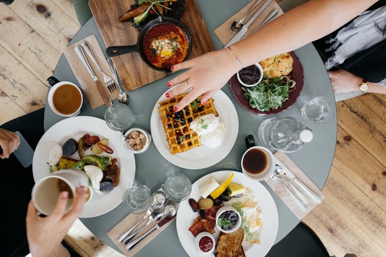 Brunch table with lots of food