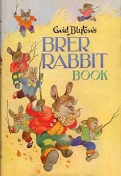 Book cover featuring rabbits in clothing.
