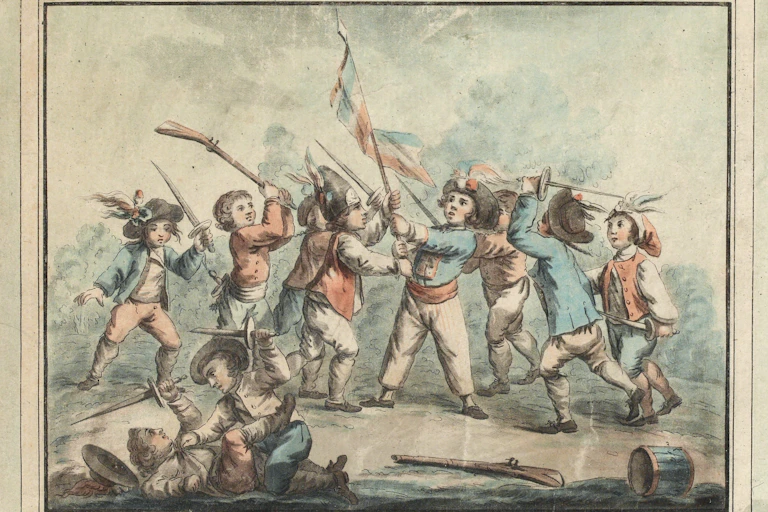 Enfants pendant la Révolution française tenant des drapeaux