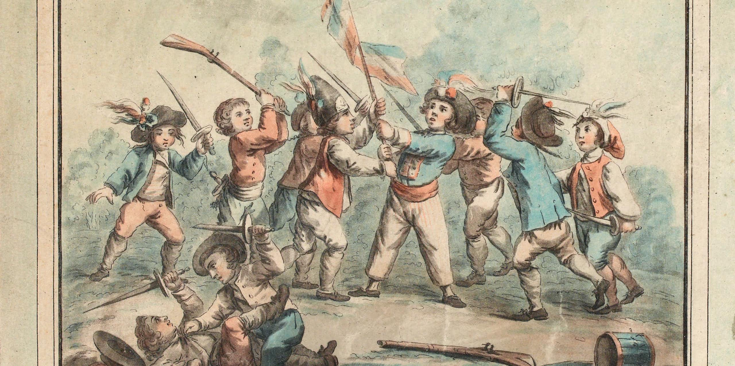 Enfants pendant la Révolution française tenant des drapeaux
