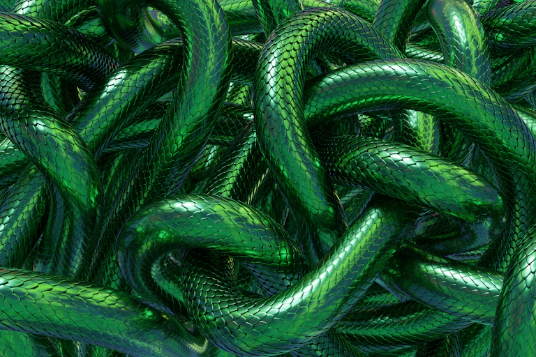 noeuds d'écailles ressemblant à un serpent vert fluo emmélé