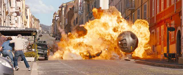 Still of exploding car from the Fast X movie