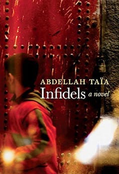A book cover showing a photo of a boy, his head turned away, in front of a traditional metal Moroccan door.