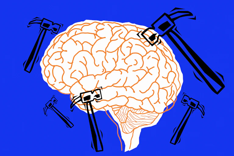 Illustration of hammers knocking on a brain
