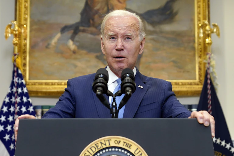 US President Joe Biden discussing debt ceiling talks in the in the Roosevelt Room