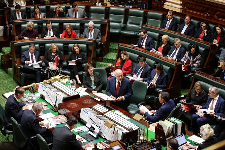 Victorian Treasurer Tim Pallas announces the 2023-24 Victorian state budget at Parliament House on Tuesday, May 23 2023.
