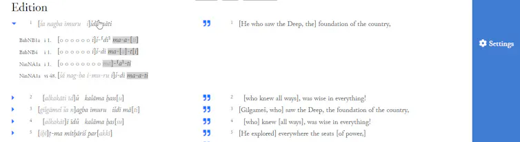 A white screen with two columns of writings, one incomplete and one complete