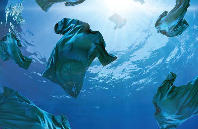 T-shirts floating in the ocean.