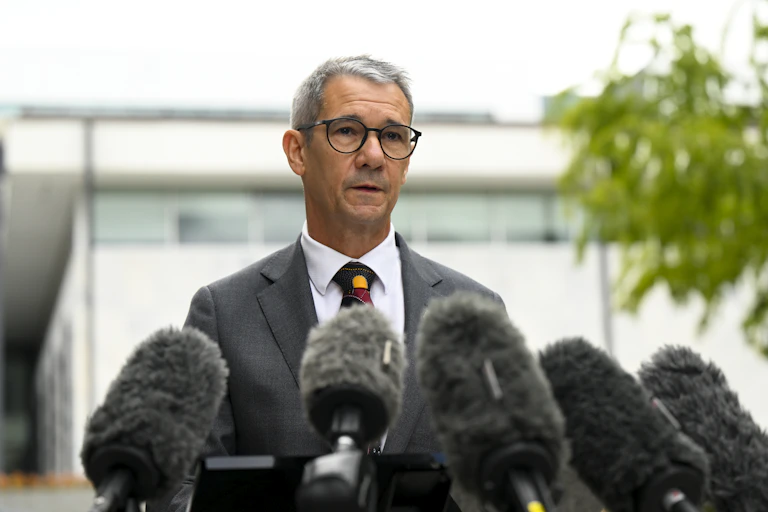ACT DPP Shane Drumgold making a statement to the media