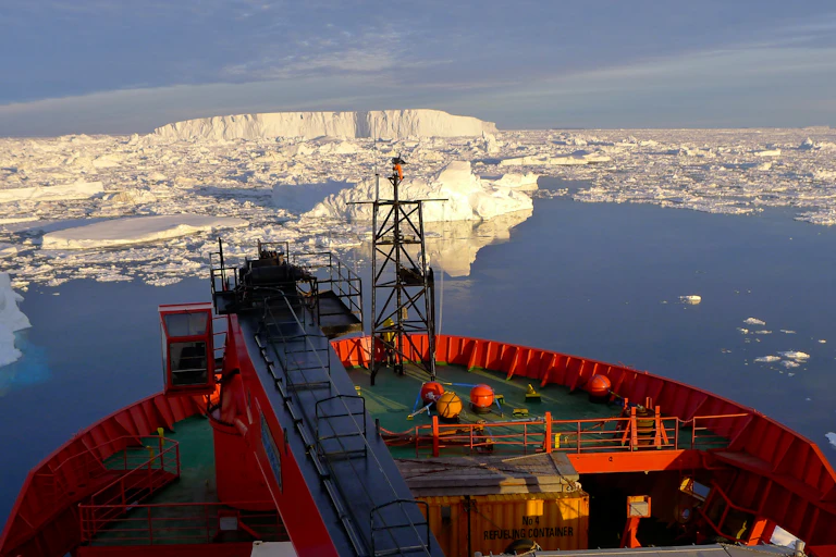 The research vessel RSV Aurora Australis in Antarctica