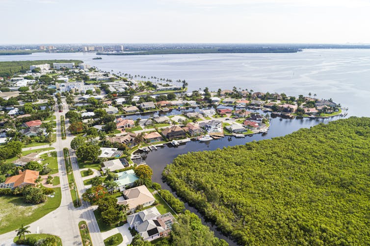 Homes line the edges of a river