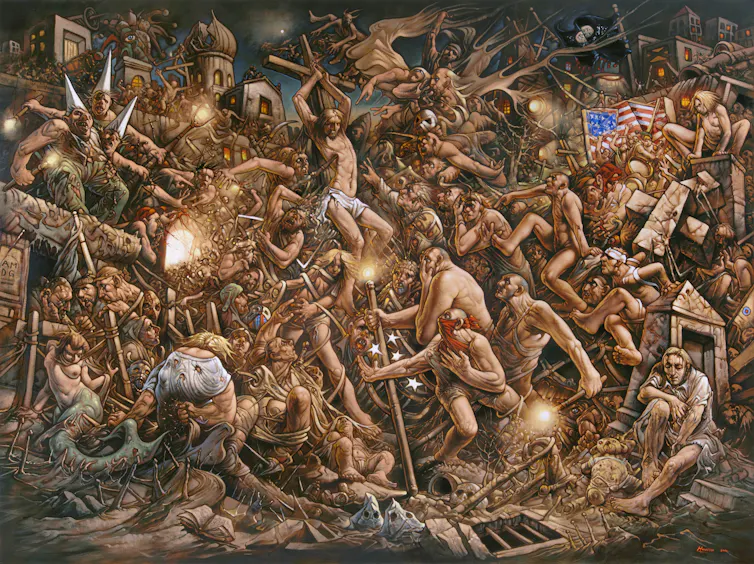 A nightmarish painting of the crucifixion called Prophecy by Peter Howson.
