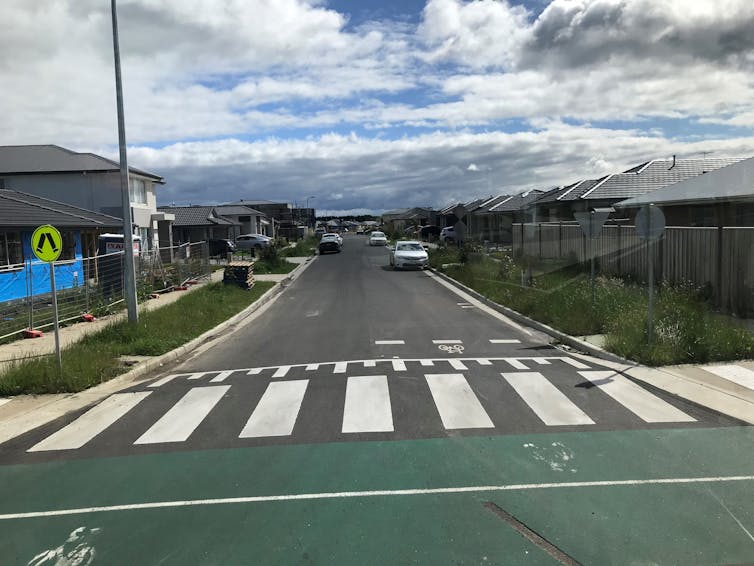 Looking down the street of an outer suburban development