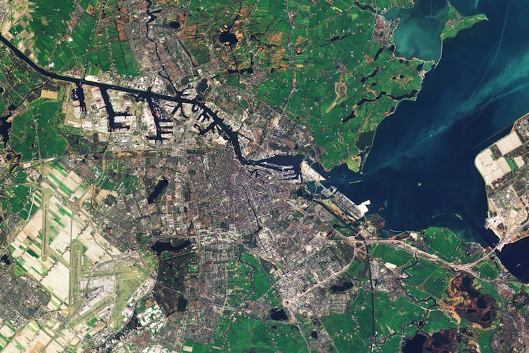 A satellite view of Amsterdam.