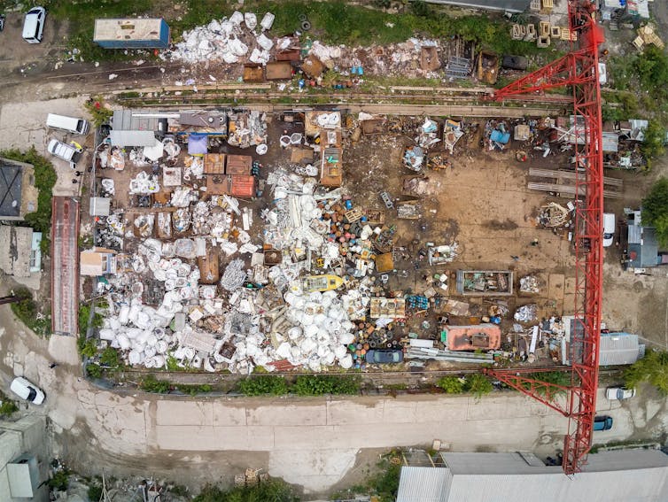 An overhead shot of a waste and recycling site.
