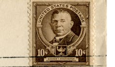 Above the words 'United States Post Office,' a portrait of Booker T. Washington appears on a 10 cent stamp.