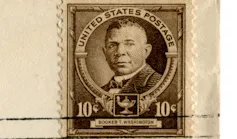 Above the words 'United States Post Office,' a portrait of Booker T. Washington appears on a 10 cent stamp.