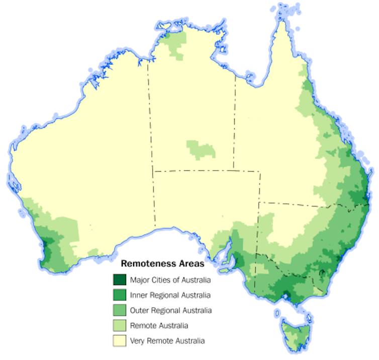 Remoteness areas for Australia.