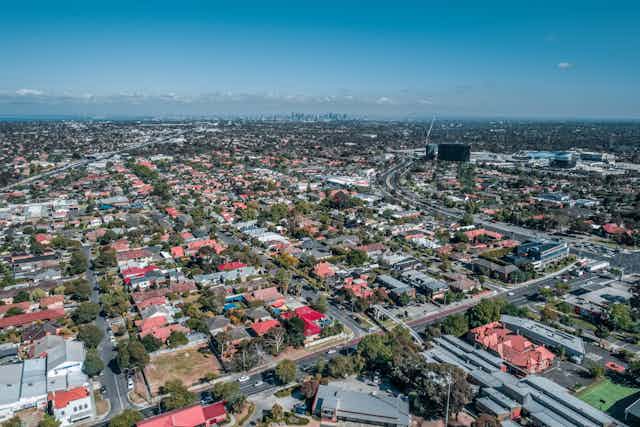 view of Melbourne CBD in the distance from the suburb of Oakleigh