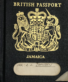 An old navy blue British-Jamaican passport from 1962.