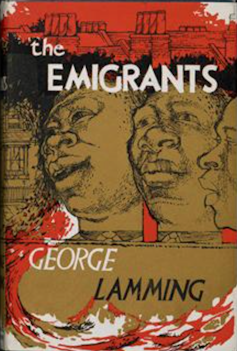 The red and gold cover of a book called The Emigrants by George Lamming.