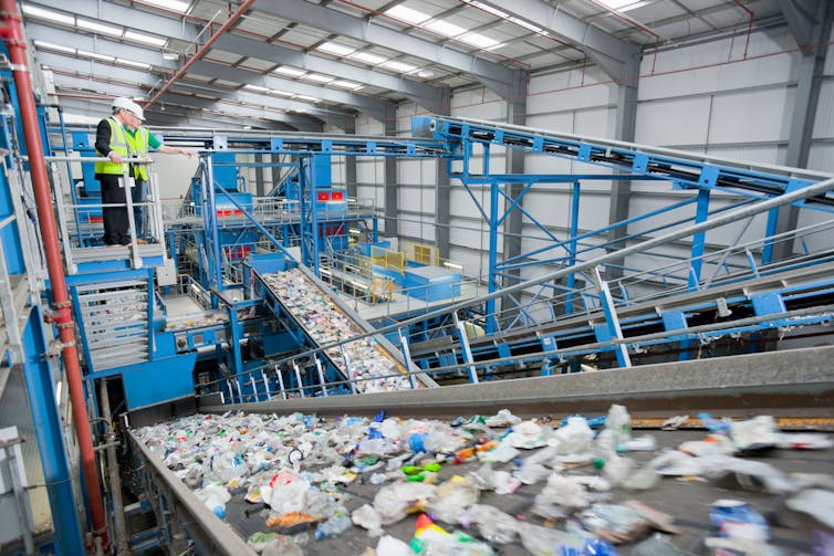 Inside a plastic recycling plant.