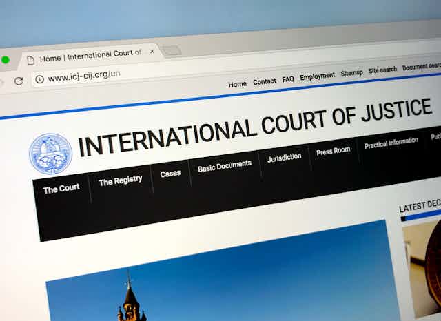 website showing the homepage of the UN International Court of Justice
