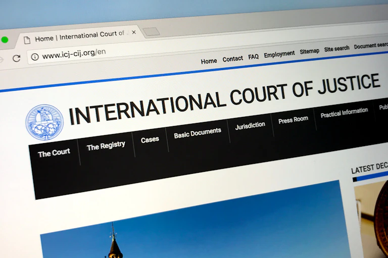 website showing the homepage of the UN International Court of Justice