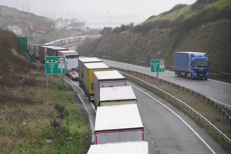 Lorries queuing to get to Dover