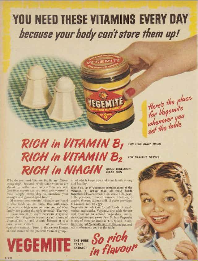 Vegemite ad: "YOU NEED THESE VITAMINS EVERY DAY because your body can 't store them up!"
