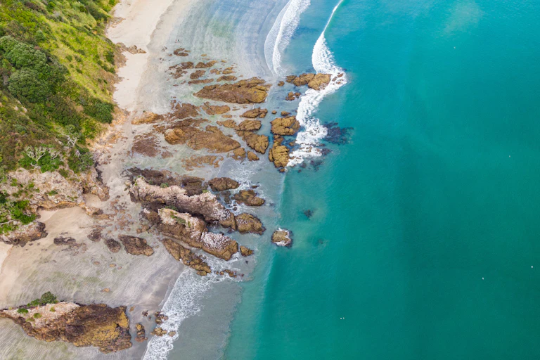 Aerial image of a coastline on Waihake Island