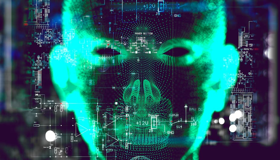 Graphic of face shape with computer circuitry