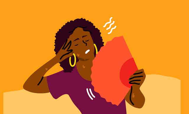 Colorful drawing of a woman fanning herself during a hot flash