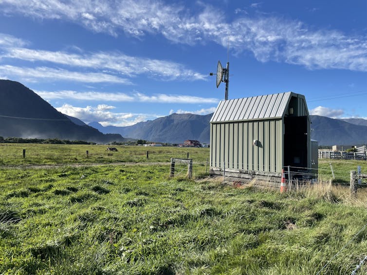 A fibre-optic communications hut near the Alpine Fault
